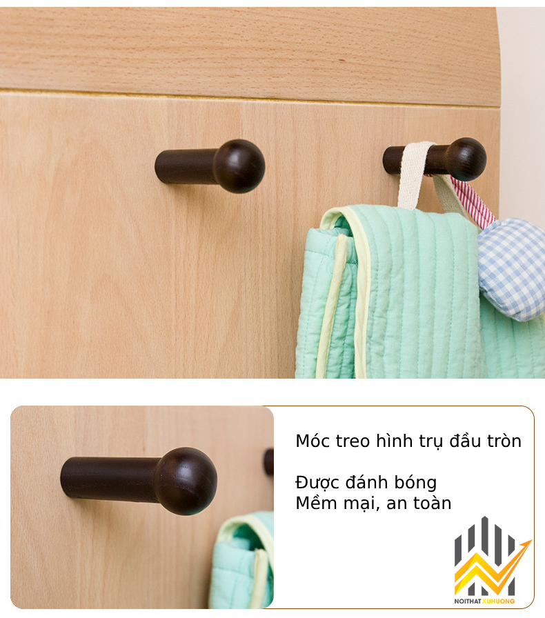 Tủ quần áo cho trẻ em bằng gỗ tự nhiên TTE-01 an toàn