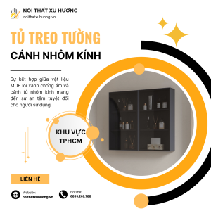 Tủ trưng bày treo tường cánh nhôm kính MDF lõi xanh 60x70x13cm