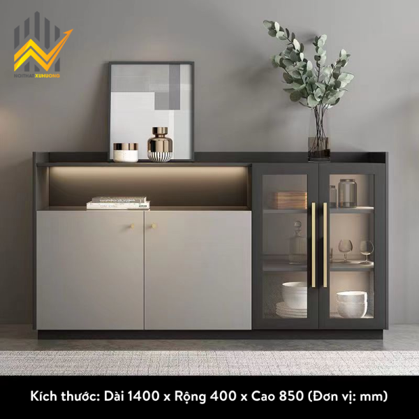 Tủ trang trí cánh nhôm kính đen kết hợp gỗ MDF lõi xanh sang trọng và hiện đại 8