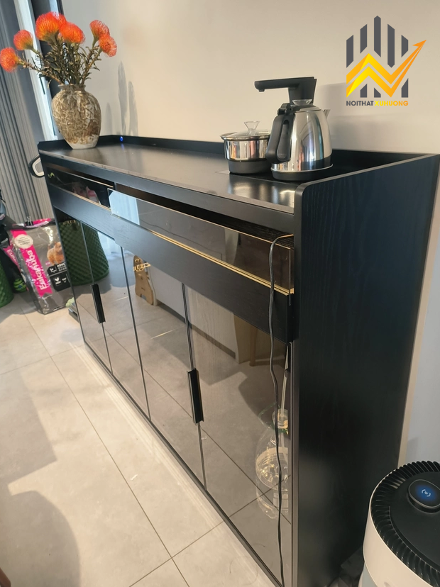 Tủ cánh nhôm kính đựng trà và rượu phong cách Bắc Âu - MDF lõi xanh 8