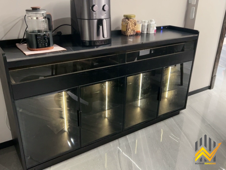 Tủ cánh nhôm kính đựng trà và rượu phong cách Bắc Âu - MDF lõi xanh 0