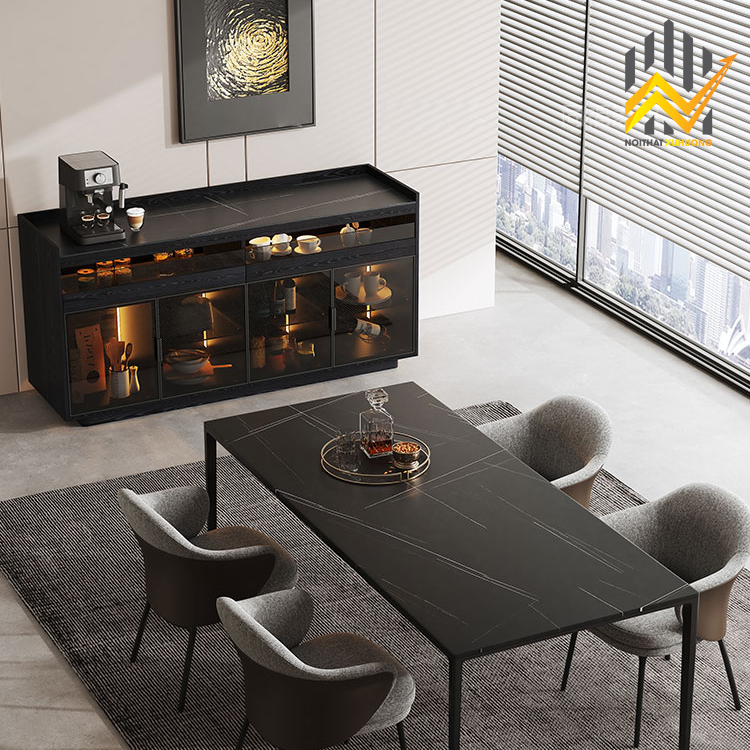 Tủ cánh nhôm kính đựng trà và rượu phong cách Bắc Âu - MDF lõi xanh 5