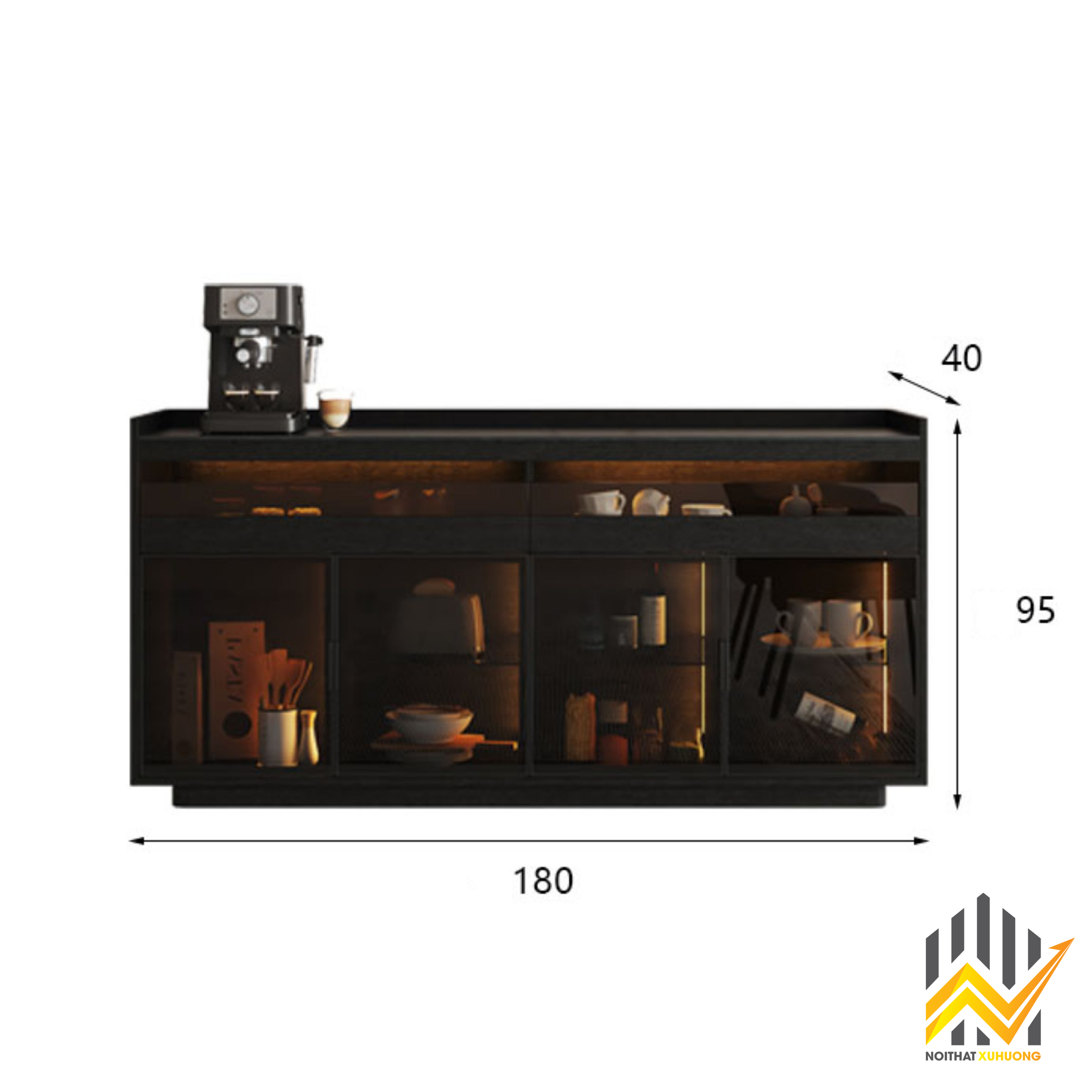 Tủ cánh nhôm kính đựng trà và rượu phong cách Bắc Âu - MDF lõi xanh 6