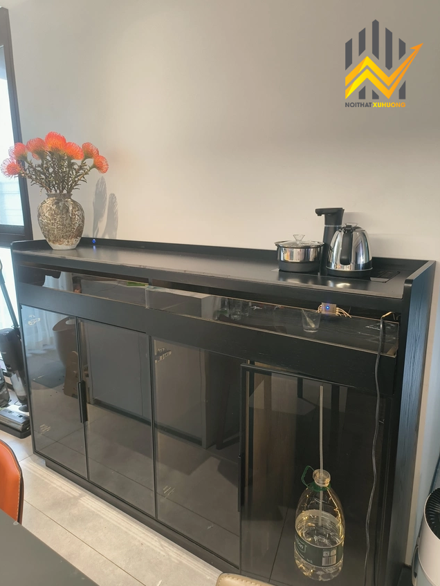 Tủ cánh nhôm kính đựng trà và rượu phong cách Bắc Âu - MDF lõi xanh 7