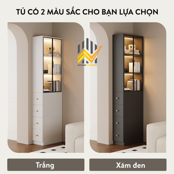 Tủ sách cánh nhôm kính + gỗ MDF lõi xanh màu Trắng/Xám tiết kiệm không gian 6