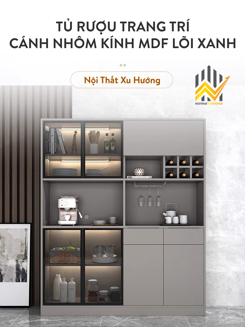 Tủ rượu trang trí cánh nhôm kính MDF lõi xanh hiện đại và sang trọng 7