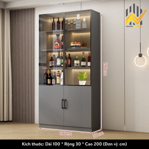 Tủ rượu trang trí nhiều ngăn cánh nhôm kính và gỗ MDF lõi xanh chống ẩm 1