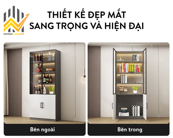 Tủ rượu trang trí nhiều ngăn cánh nhôm kính và gỗ MDF lõi xanh chống ẩm 3