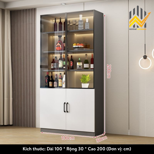 Tủ rượu trang trí nhiều ngăn cánh nhôm kính và gỗ MDF lõi xanh chống ẩm 4