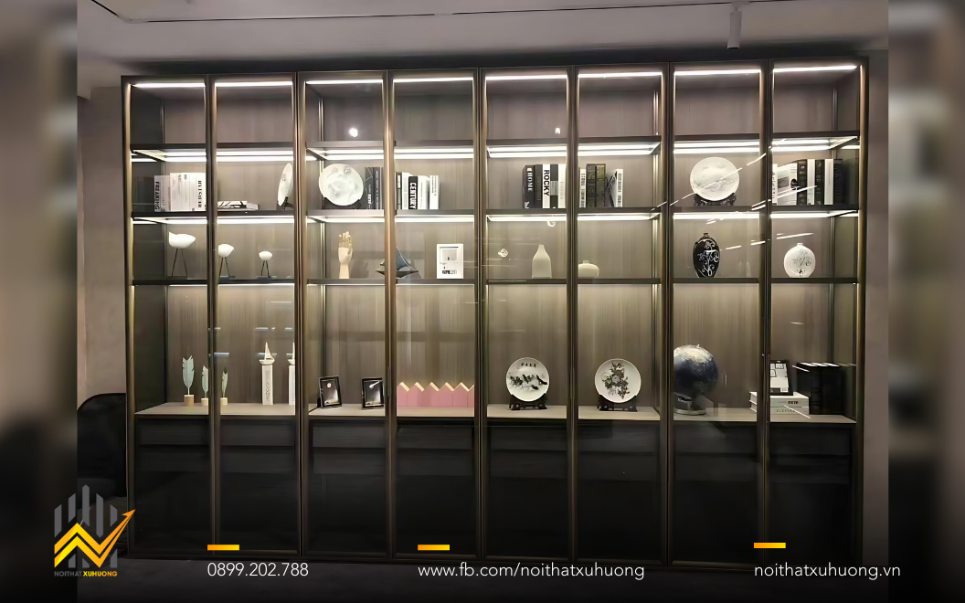 Mẫu tủ cánh nhôm kính trưng bày mỹ phẩm, phụ kiện cho shop tại TP.HCM 3