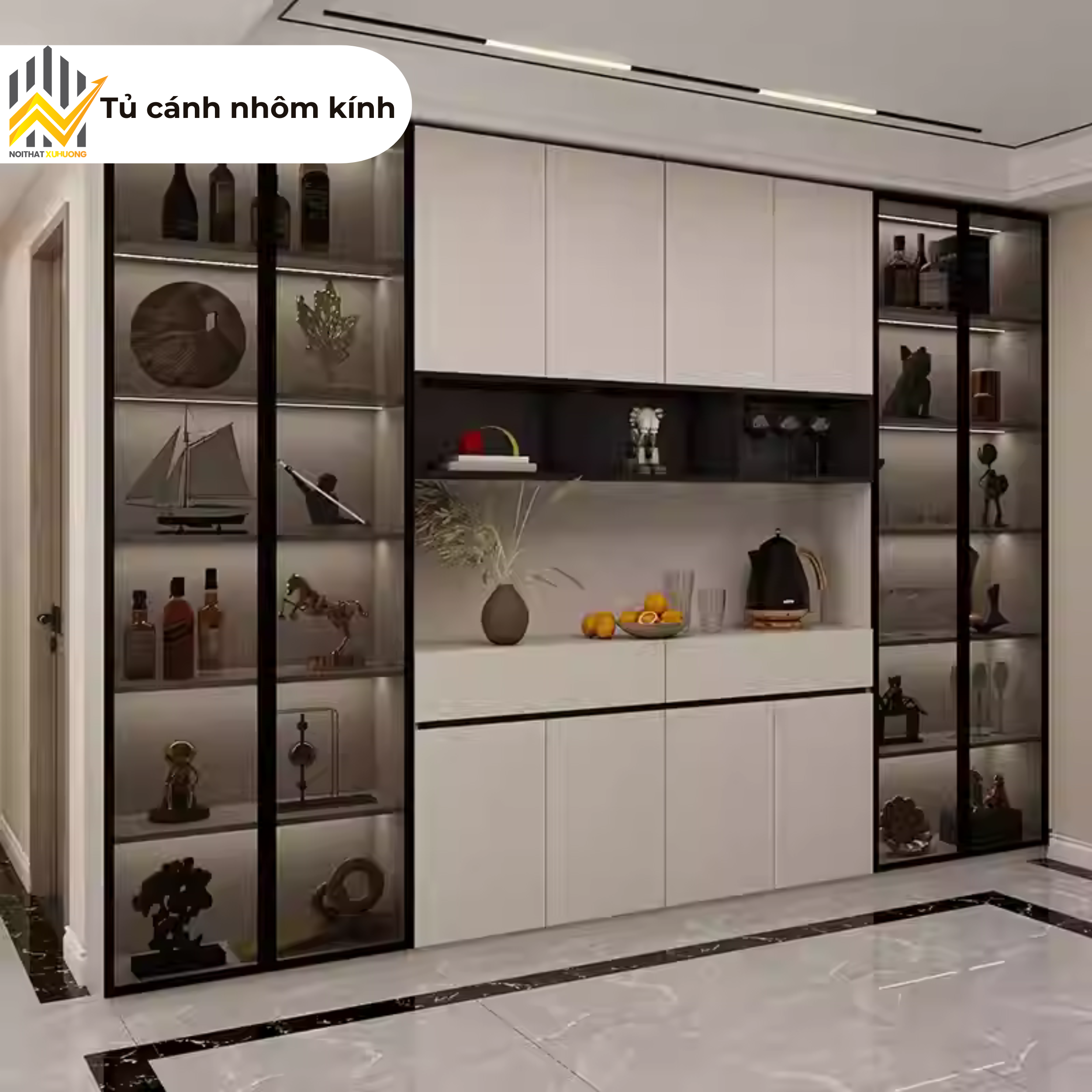 Tủ cánh nhôm kính hiện đại – thiết kế độc lập, sang trọng cho không gian đẳng cấp