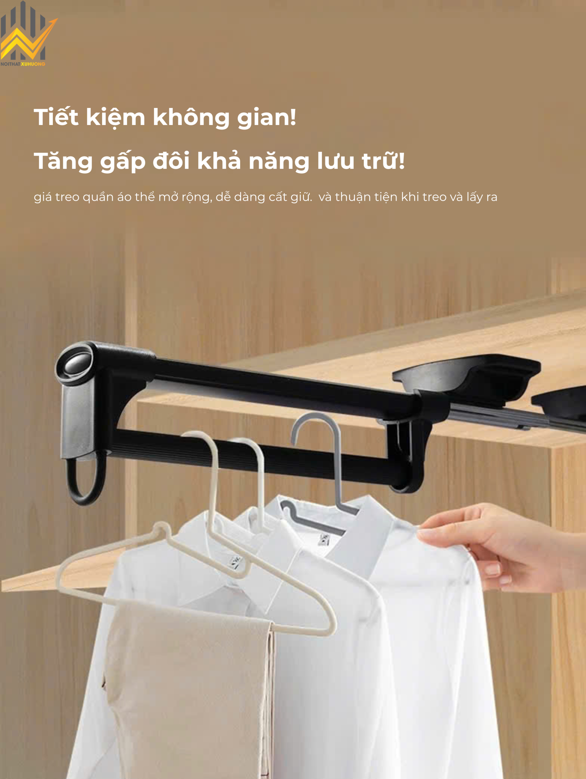 GIÁ TREO QUẦN ÁO KÉO TRƯỢT CAO CẤP DELUXE – TỐI ƯU KHÔNG GIAN TỦ