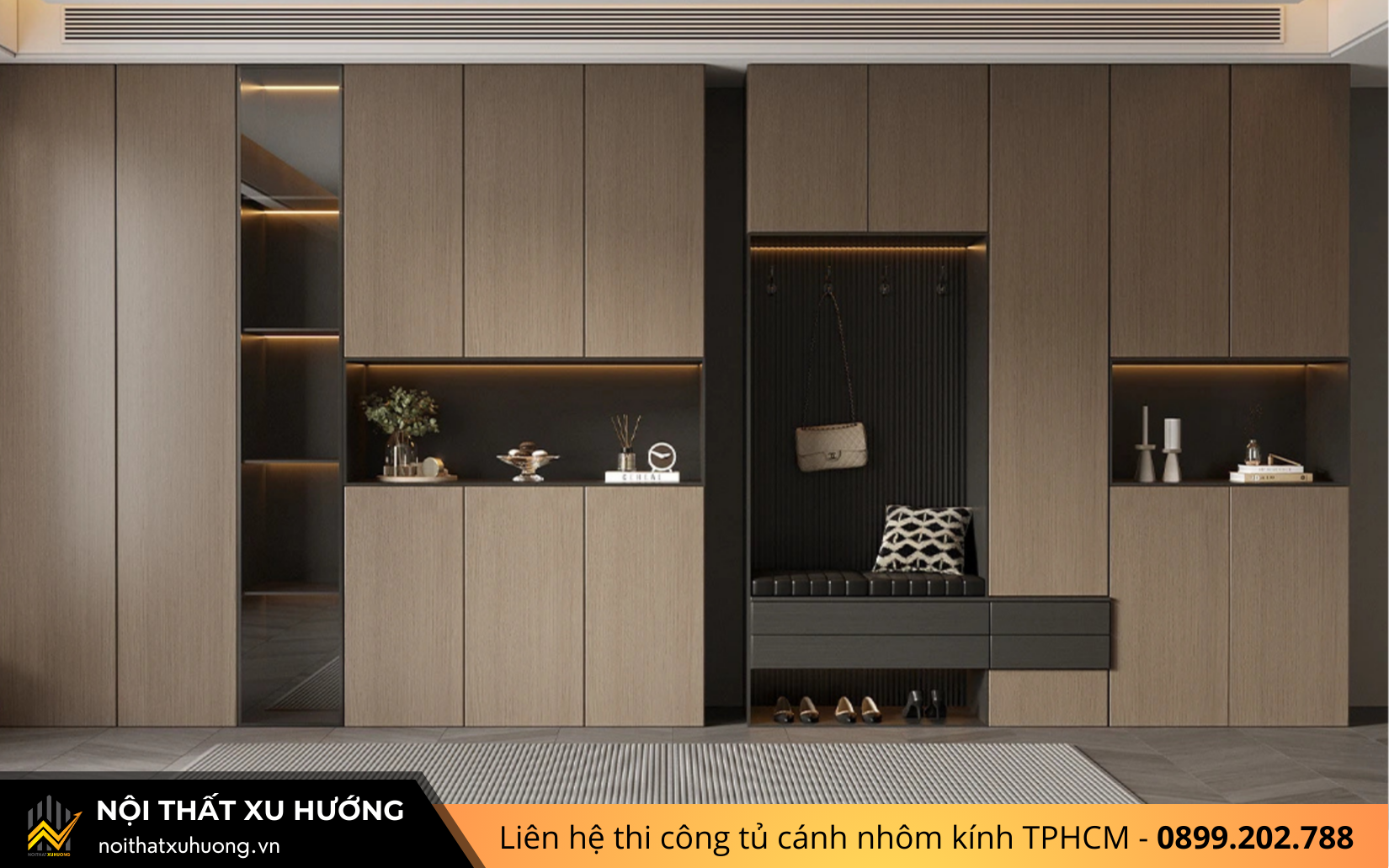 TỦ QUẦN ÁO GỖ CÁNH NHÔM KÍNH HIỆN ĐẠI – GIẢI PHÁP LƯU TRỮ SANG TRỌNG CHO KHÔNG GIAN SỐNG
