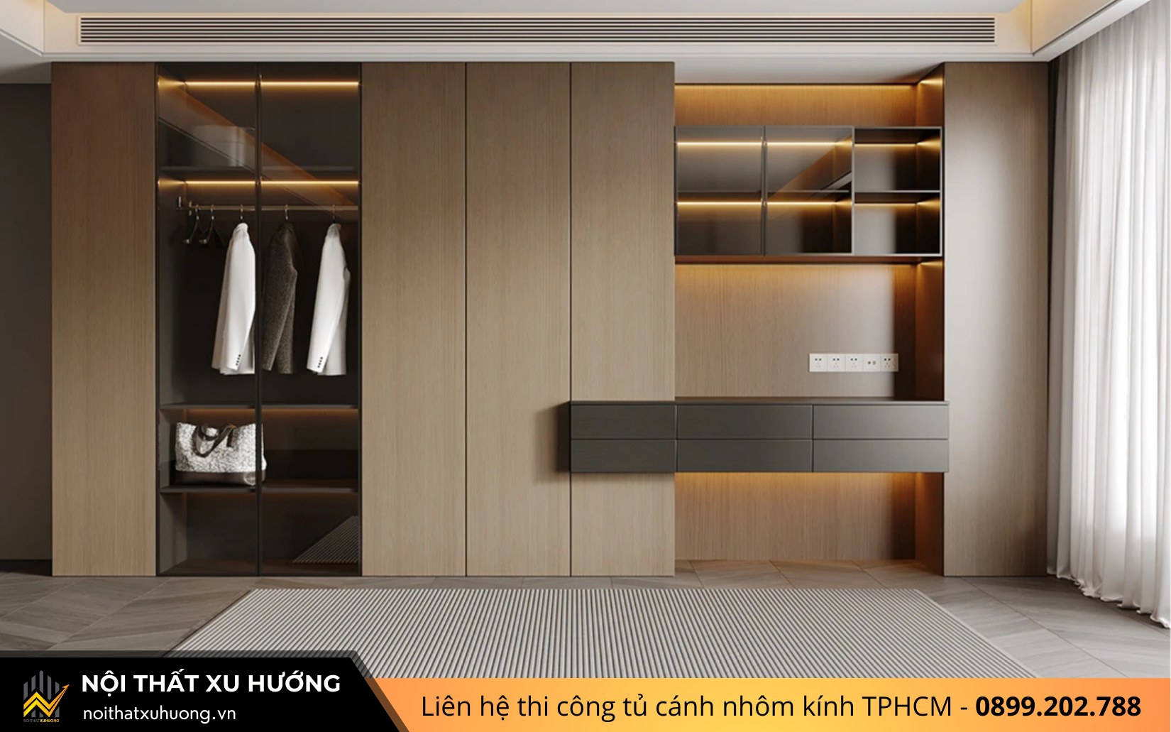 TỦ QUẦN ÁO GỖ CÁNH NHÔM KÍNH HIỆN ĐẠI – GIẢI PHÁP LƯU TRỮ SANG TRỌNG CHO KHÔNG GIAN SỐNG