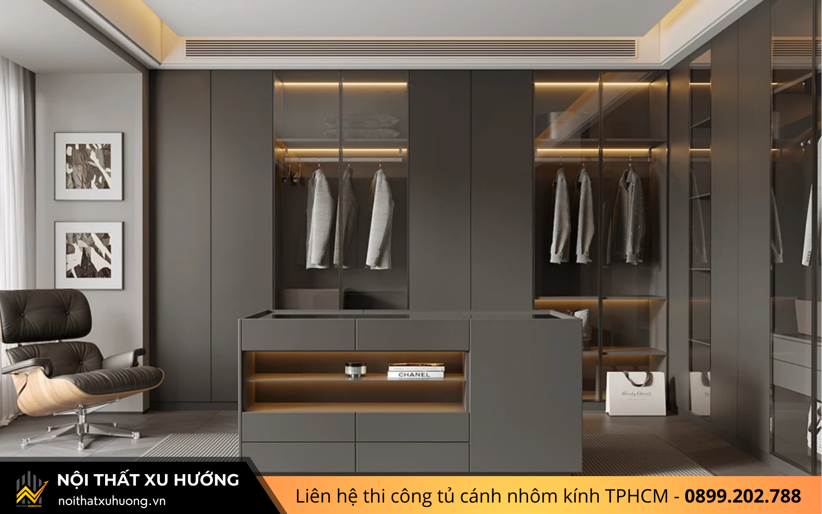 TỦ QUẦN ÁO GỖ CÁNH NHÔM KÍNH HIỆN ĐẠI – GIẢI PHÁP LƯU TRỮ SANG TRỌNG CHO KHÔNG GIAN SỐNG