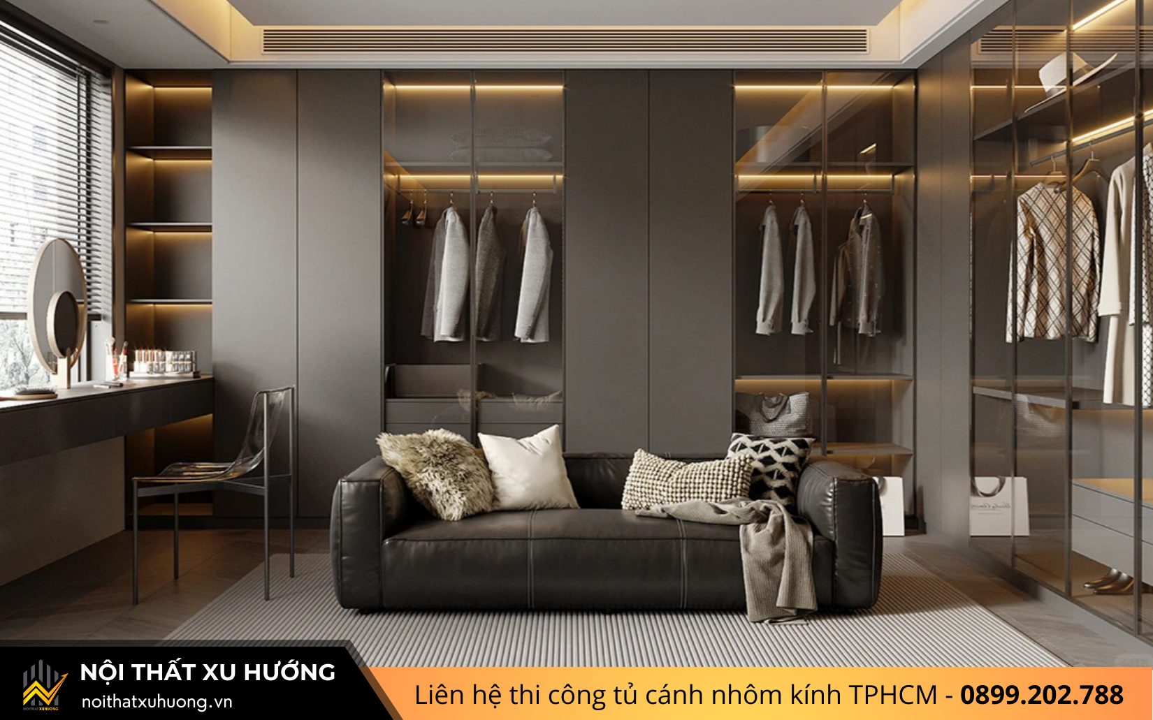 TỦ QUẦN ÁO GỖ CÁNH NHÔM KÍNH HIỆN ĐẠI – VẺ ĐẸP SANG TRỌNG TỪ SỰ TINH TẾ