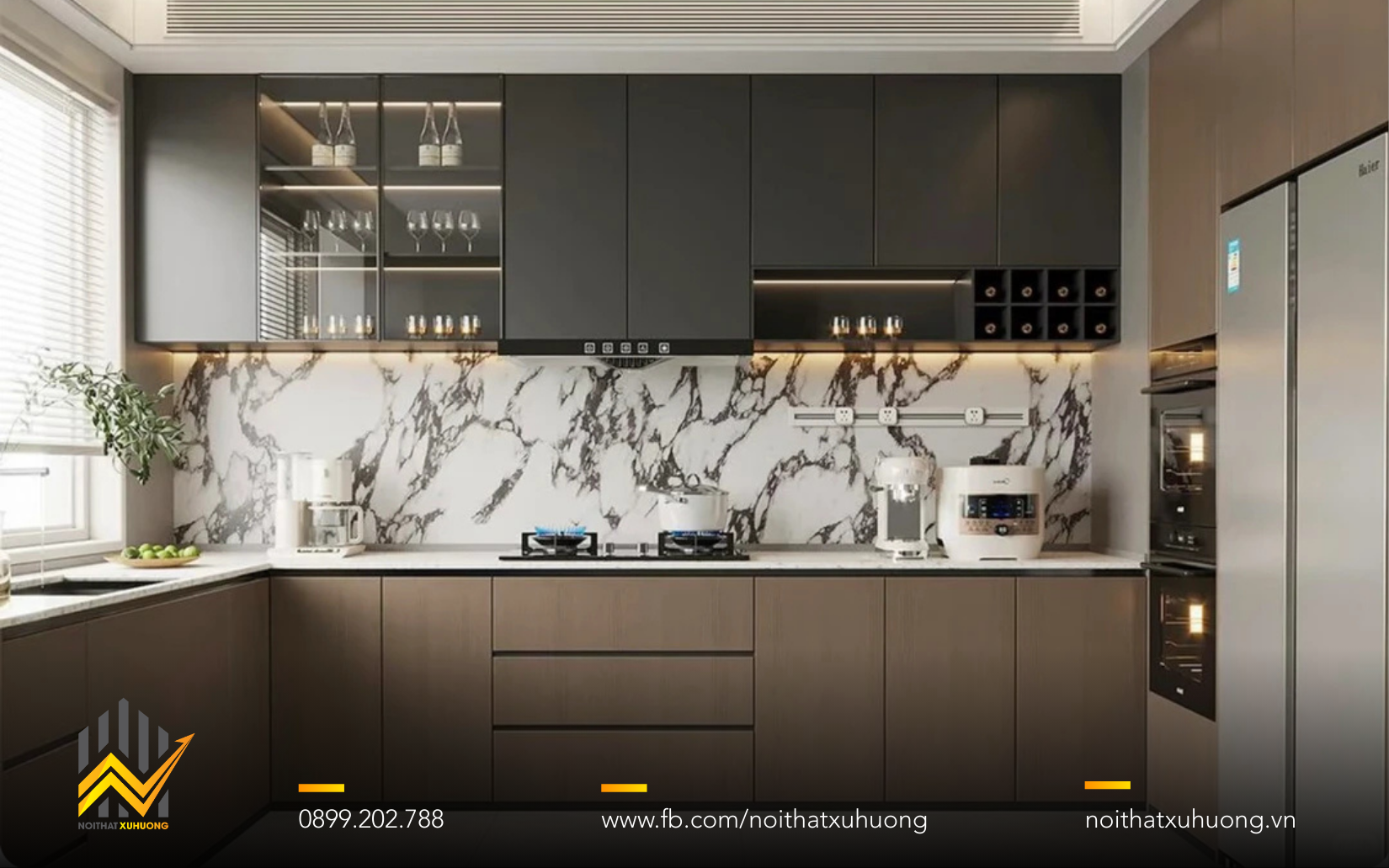 TỦ BẾP GỖ NHÔM CÁNH KÍNH – LỰA CHỌN THÔNG MINH CHO KHÔNG GIAN BẾP HIỆN ĐẠI