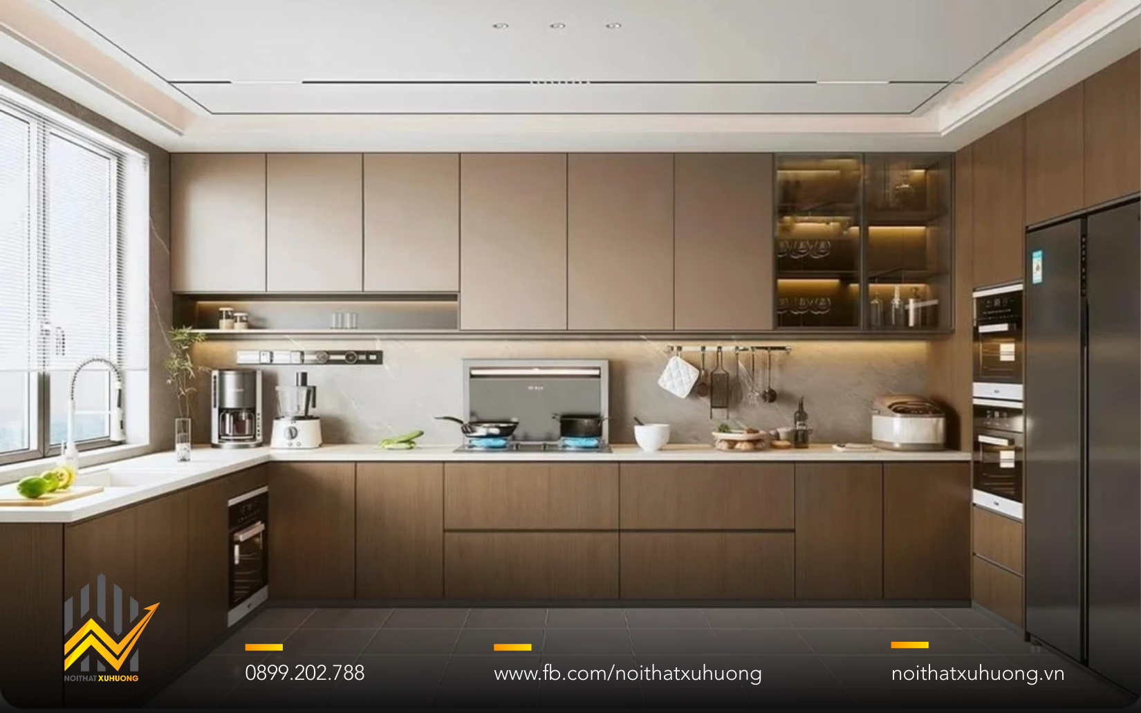 TỦ BẾP GỖ NHÔM CÁNH KÍNH – VẺ ĐẸP HIỆN ĐẠI CHO KHÔNG GIAN BẾP SANG TRỌNG