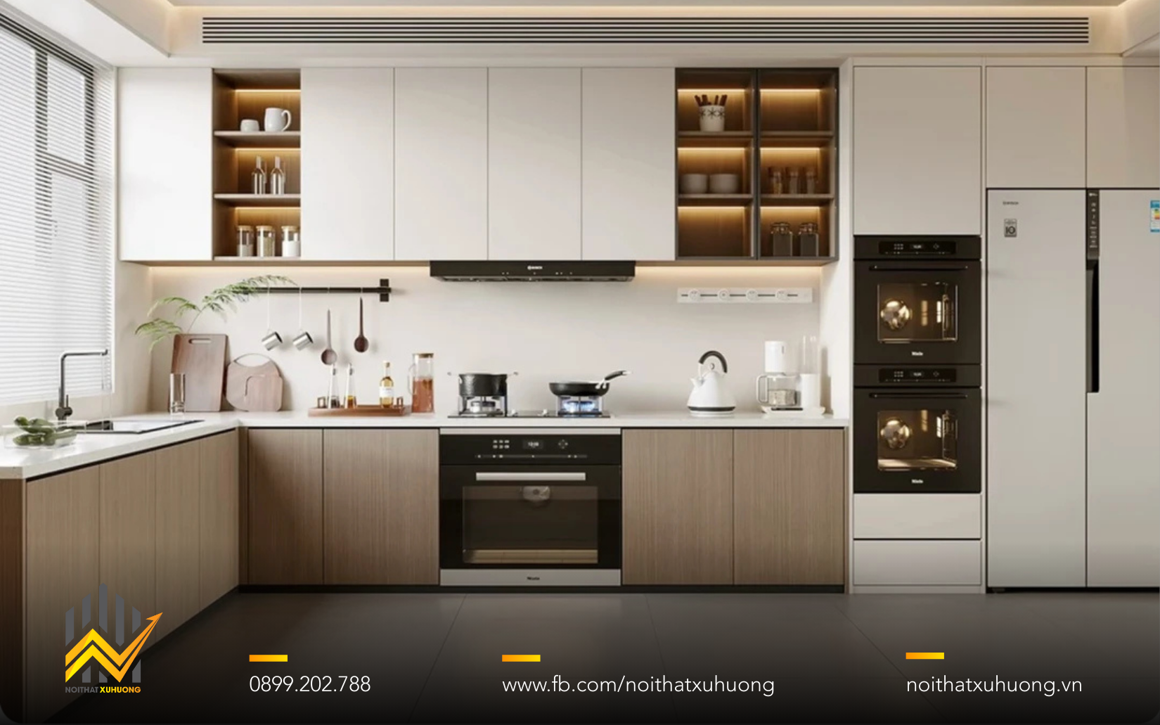 TỦ BẾP GỖ NHÔM CÁNH KÍNH – VẺ ĐẸP HIỆN ĐẠI CHO KHÔNG GIAN BẾP SANG TRỌNG