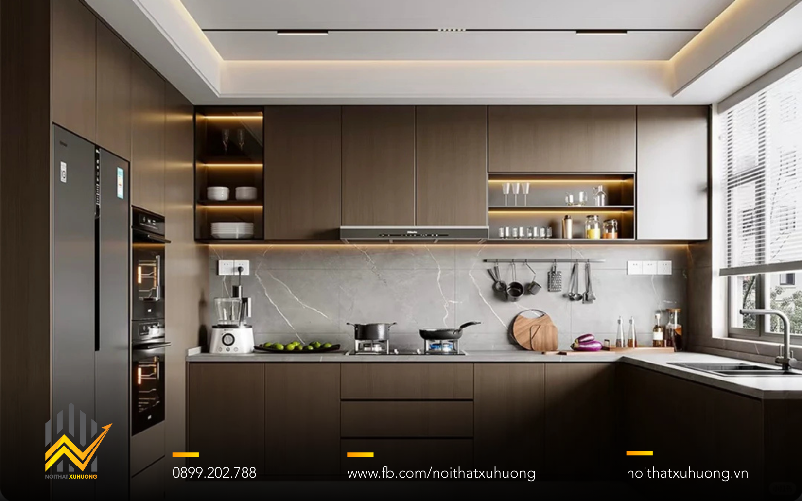 TỦ BẾP GỖ NHÔM CÁNH KÍNH – VẺ ĐẸP HIỆN ĐẠI CHO KHÔNG GIAN BẾP SANG TRỌNG