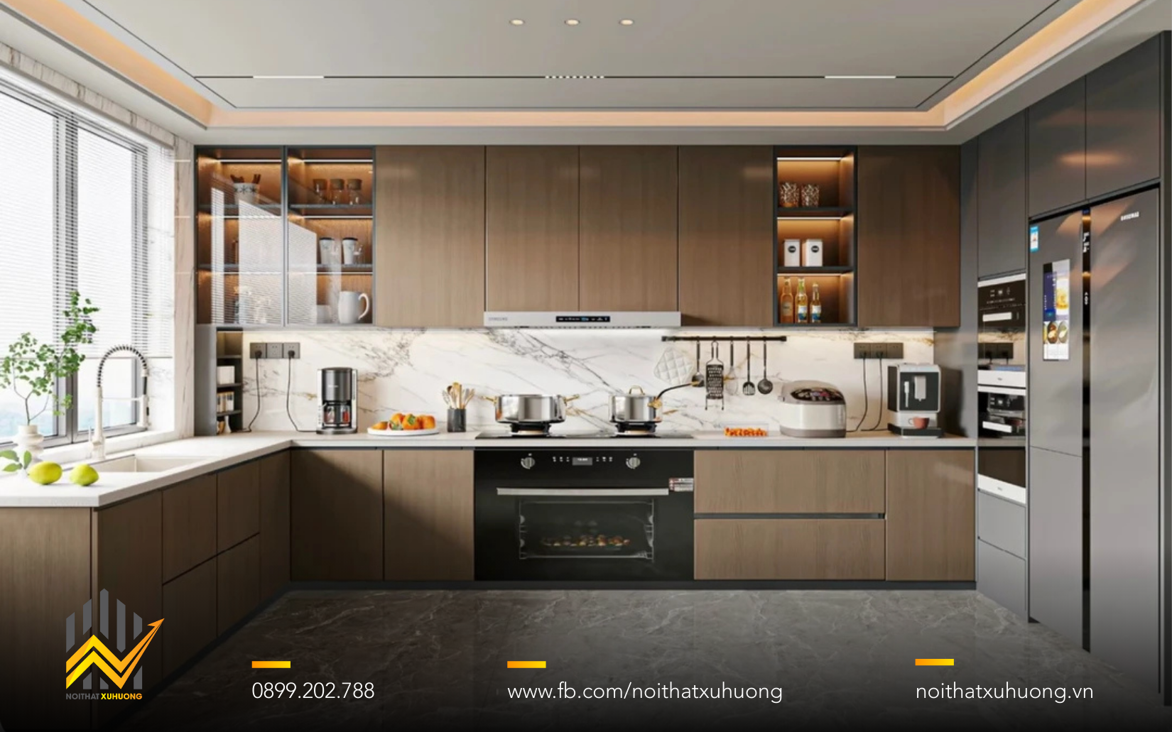 TỦ BẾP GỖ NHÔM CÁNH KÍNH – VẺ ĐẸP HIỆN ĐẠI CHO KHÔNG GIAN BẾP SANG TRỌNG